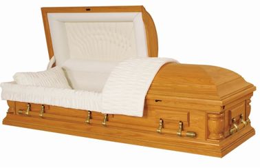 Premium Solid Oak Wood Casket , Hardwood Caskets Compact Structure Eco Friendly